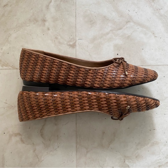 $128 SCHUTZ Arissa Brown Leather Straw Woven Tie Slip-on Ballet Flats Size 9.5B - Picture 5 of 12